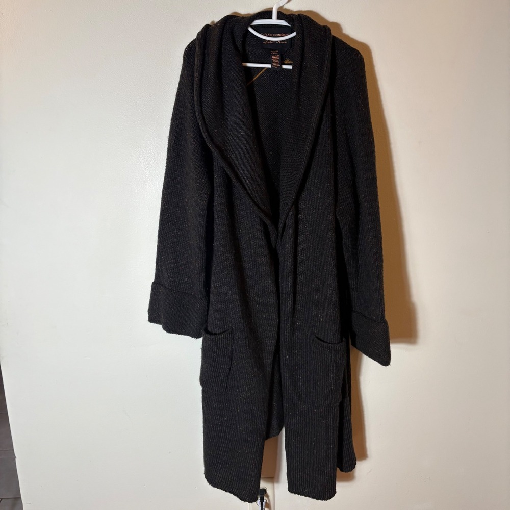 Soft Surroundings Label Noir XL Long Cardigan Coat Tapestry Back Wool Mohair